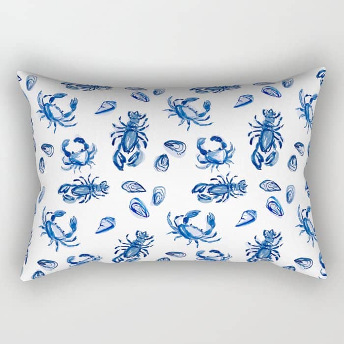 Blue And White Sea Life Ii Rectangular Pillow