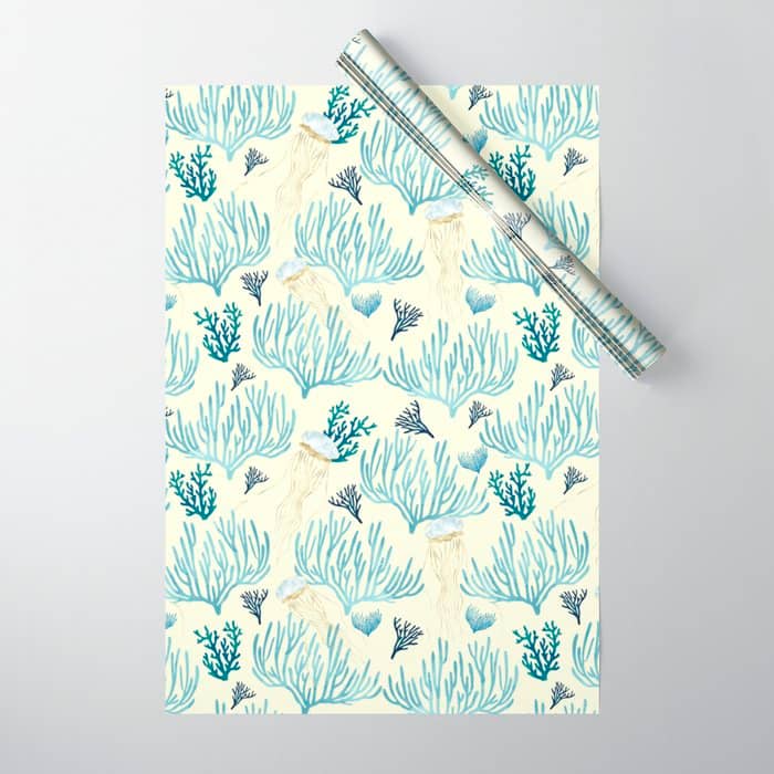 Jellyfish And Coral-Yellow Wrapping Paper