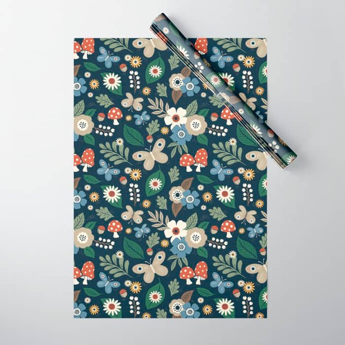 Woodland Forest Flowers - Navy Blue Wrapping Paper
