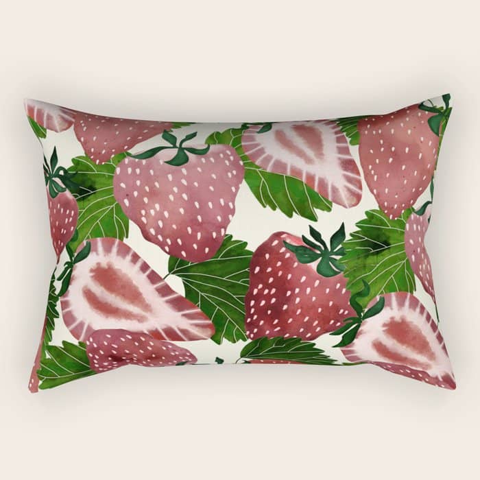 Strawberry Watercolor Rectangular Pillow