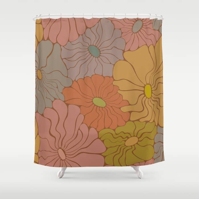 Exotic Groovy Flowers - Earthy Neutral Boho Garden Shower Curtain