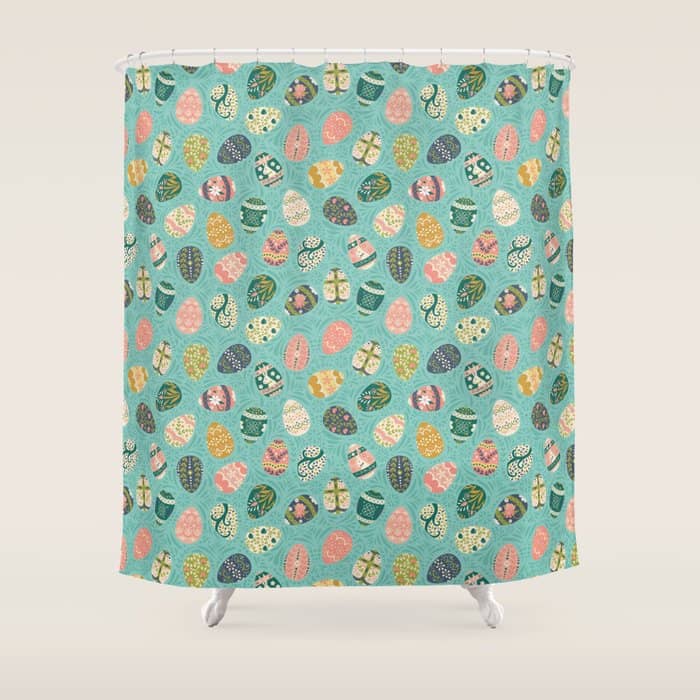 Floral Easter Eggs - Aqua Shower Curtain