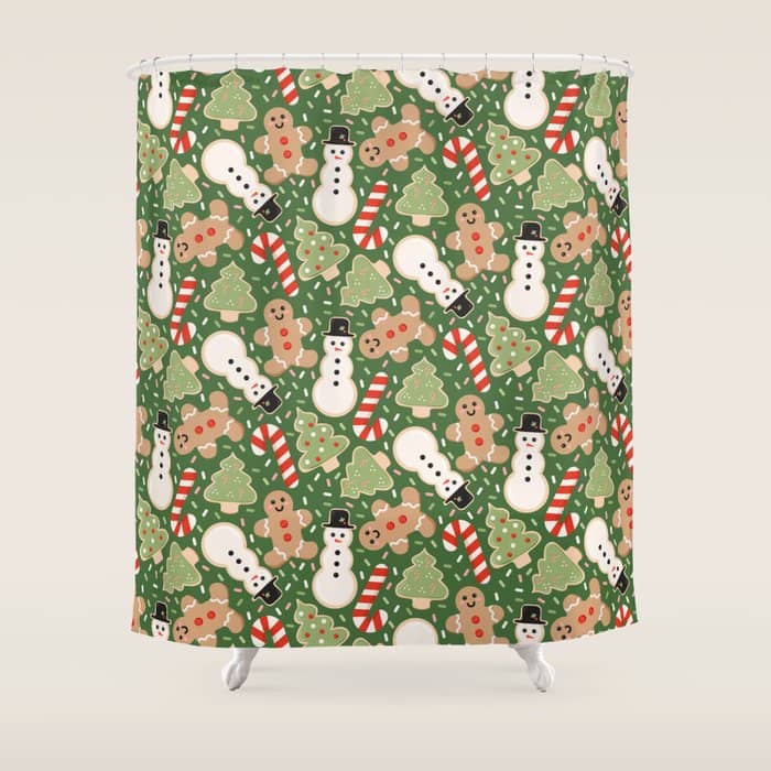 Sweet Christmas Cookies On Green Shower Curtain
