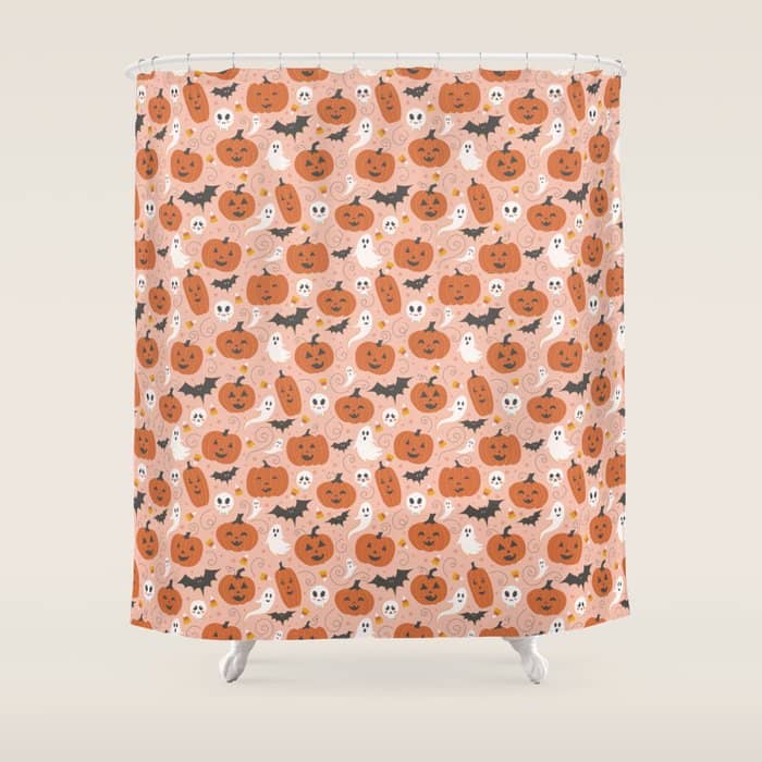 Pumpkin Party On Blush Pink Shower Curtain