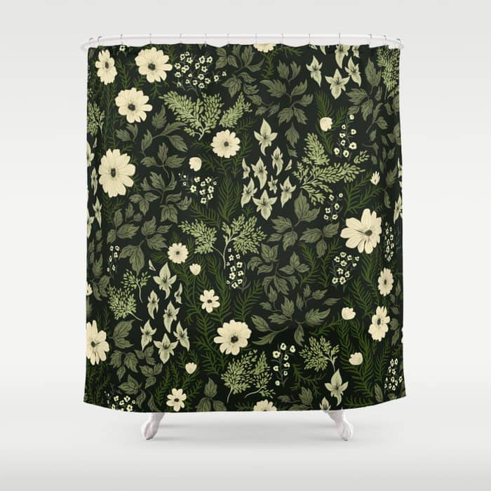 Woodland Nouveau Pattern Forest Green Shower Curtain