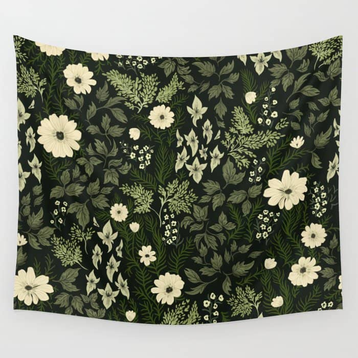 Woodland Nouveau Pattern Forest Green Wall Tapestry