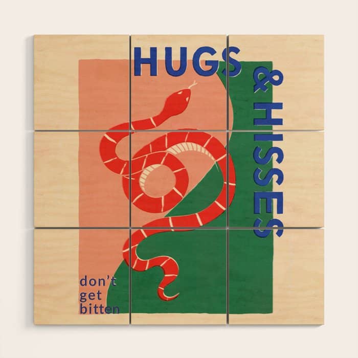 Vintage Snake, Retro Illustration And Typography  Wood Wall Art