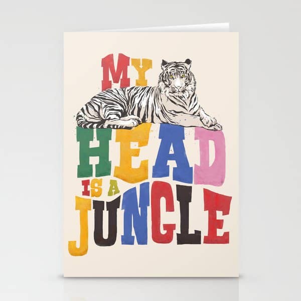 My Head Is A Jungle - Tiger Colorful Type Stationery Card
