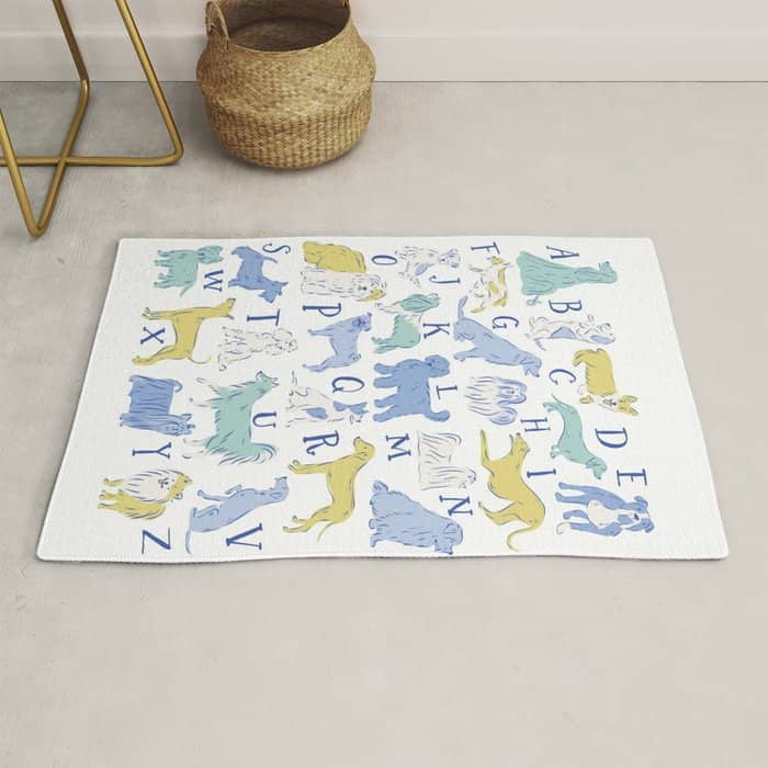Dog Alphabet Print For Kids Room In Blue And Green Rug