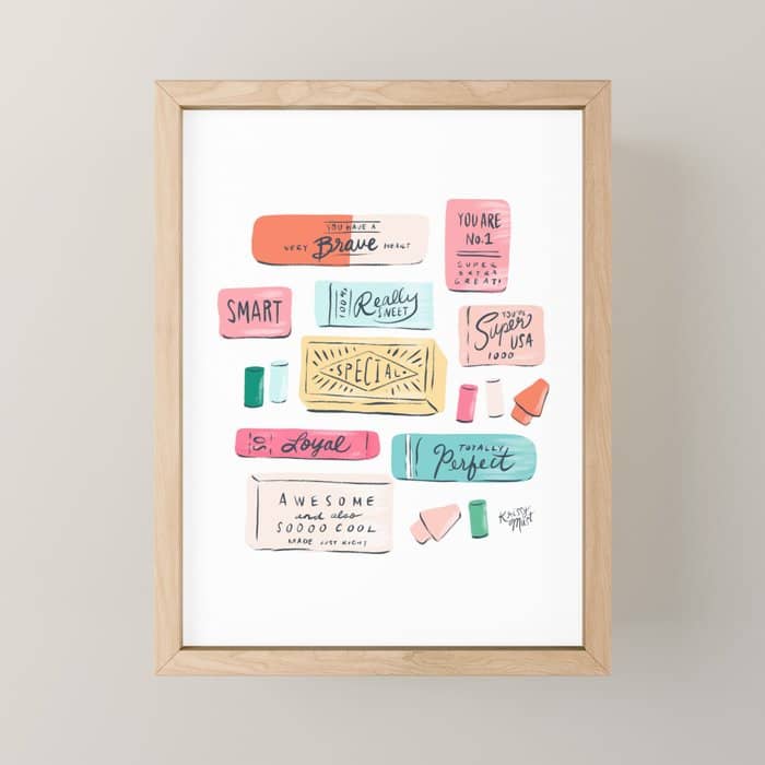 Positive Affirmation Erasers  Mini Art Print
