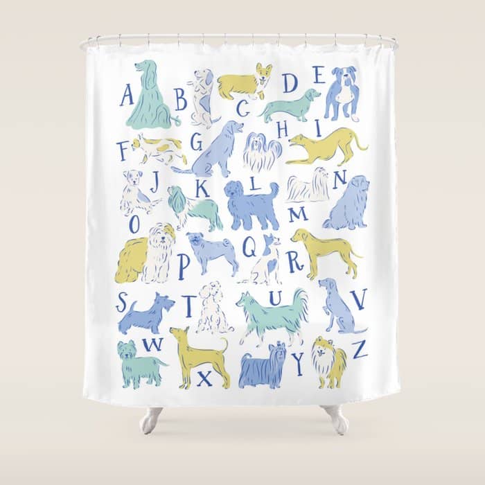 Dog Alphabet Print For Kids Room In Blue And Green Shower Curtain