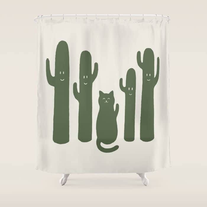 Hidden Cat 55g Green Catus Shower Curtain