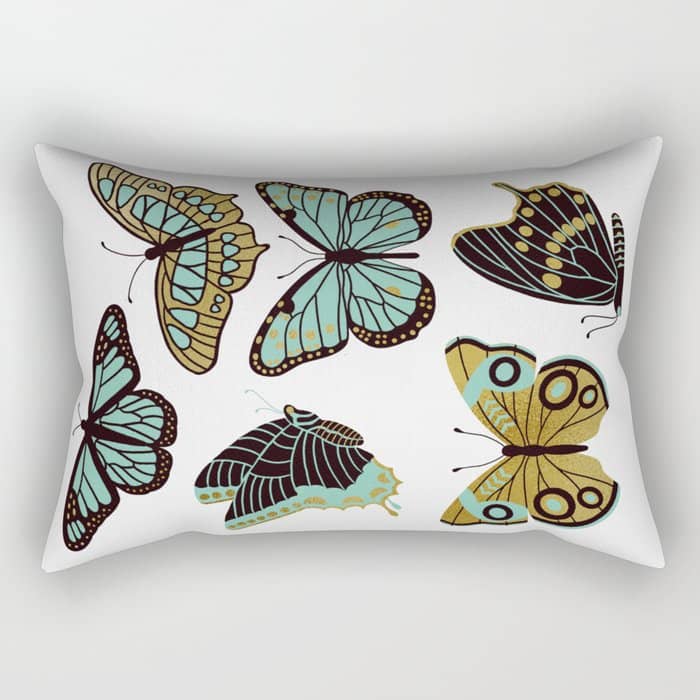 Texas Butterflies - Mint And Gold Rectangular Pillow