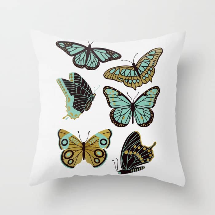 Texas Butterflies - Mint And Gold Throw Pillow