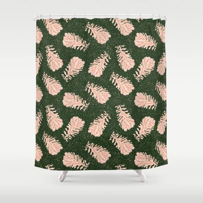 Dancing Pinecones In Forest Green & Pink Shower Curtain
