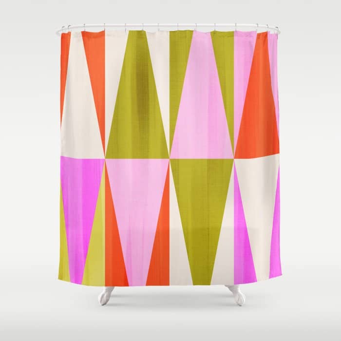Mid Mod Diamond Pattern 1. Textured Pink Green  Shower Curtain