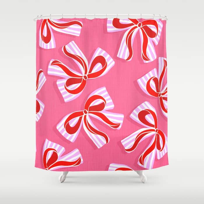 Ditsy Kitsch Ribbons And Bows 2. Watermelon Pink And Red Shower Curtain