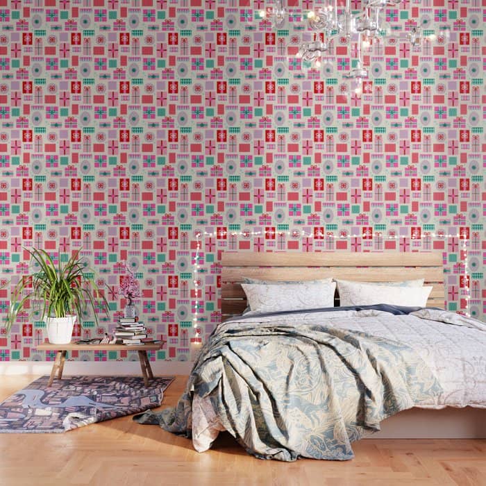 Retro Geometric Christmas Gift Pattern On Cream Wallpaper