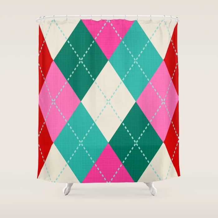 Retro Christmas Knitted Argyle Jumper 1. Shower Curtain