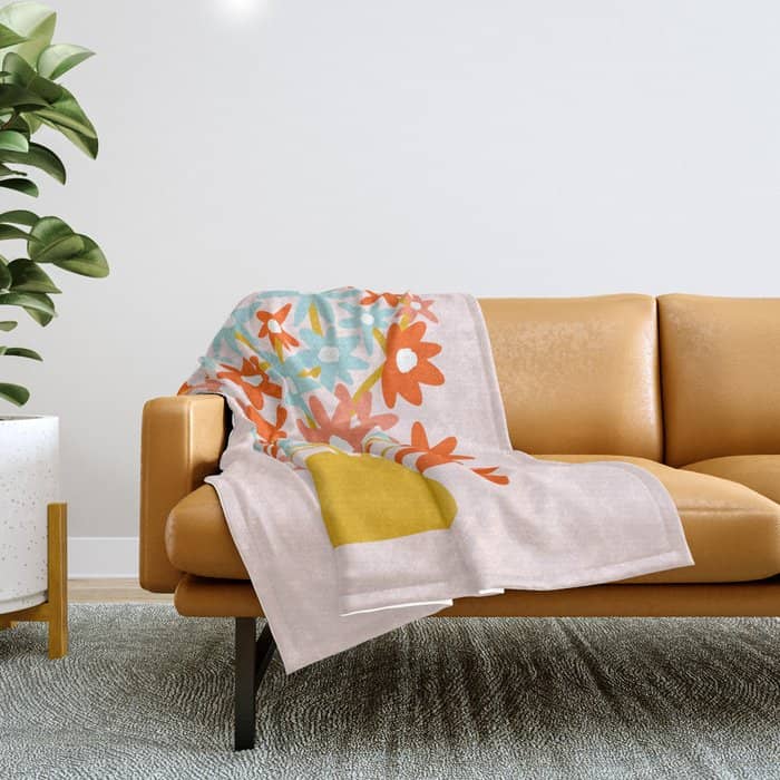 Sunny Vase With Super Bloom Daisies Throw Blanket