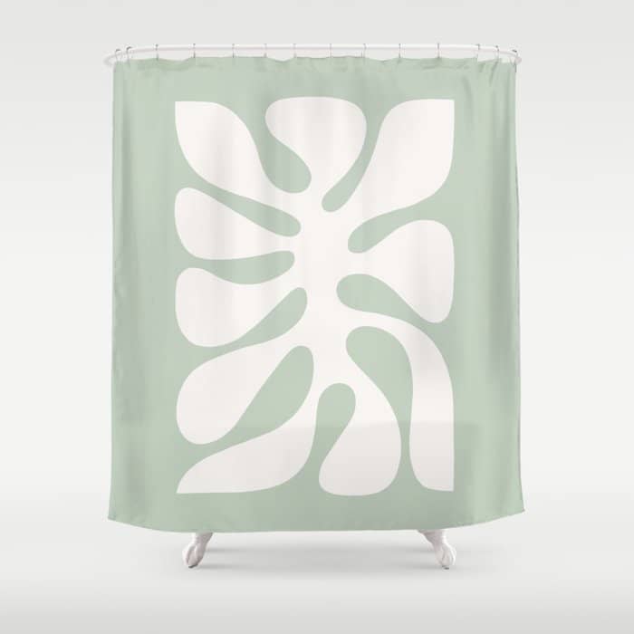 Minimal Abstract Matisse Monstera Pastel Sage Green 2/2 Shower Curtain