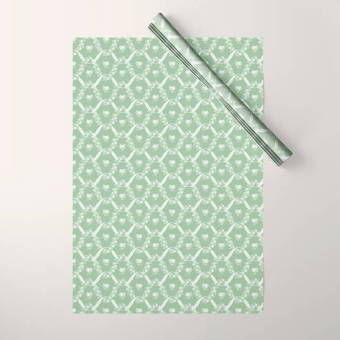 Vintage French Flower Green Wrapping Paper