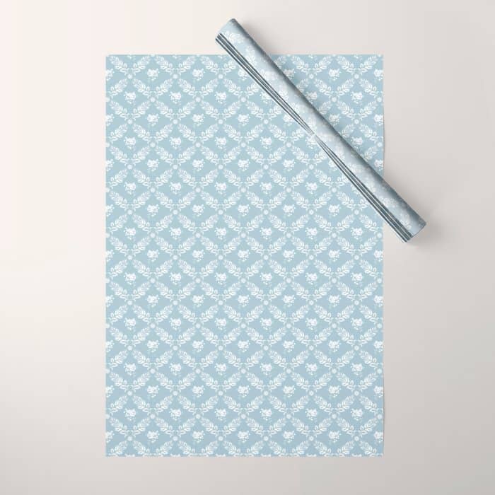 Vintage French Flower Blue Wrapping Paper
