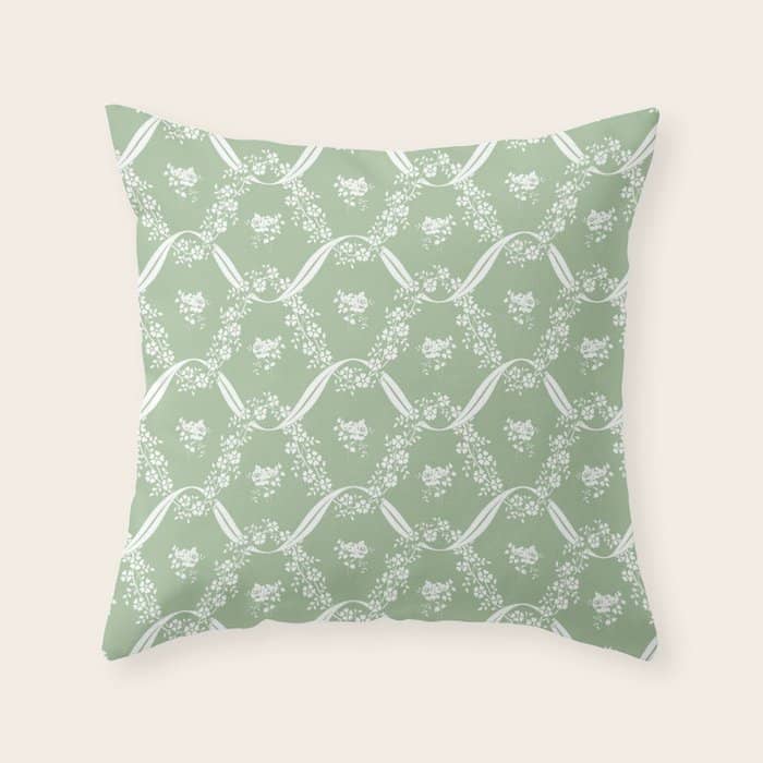 Vintage French Flower Green Throw Pillow
