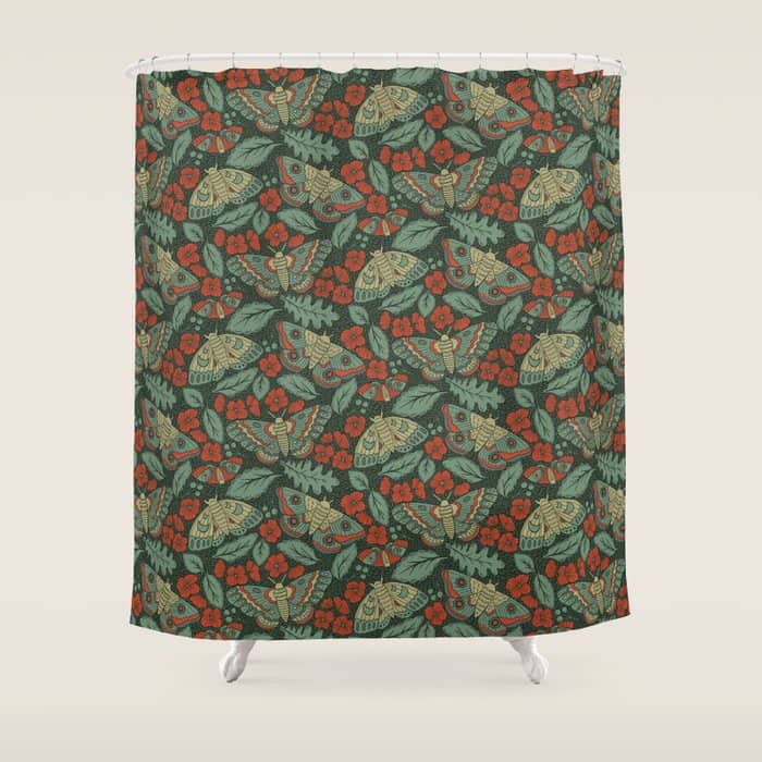Moths In Emerald Twilight Shower Curtain