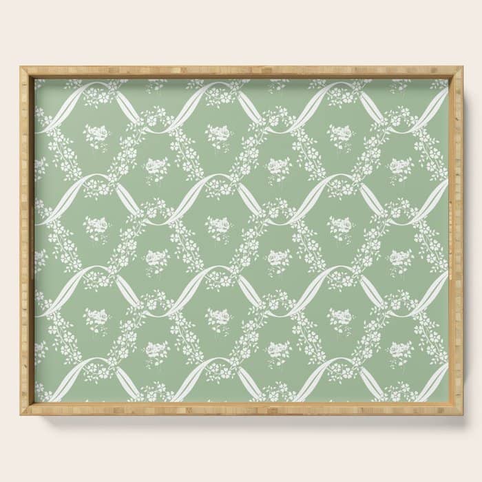 Vintage French Flower Green Serving Tray