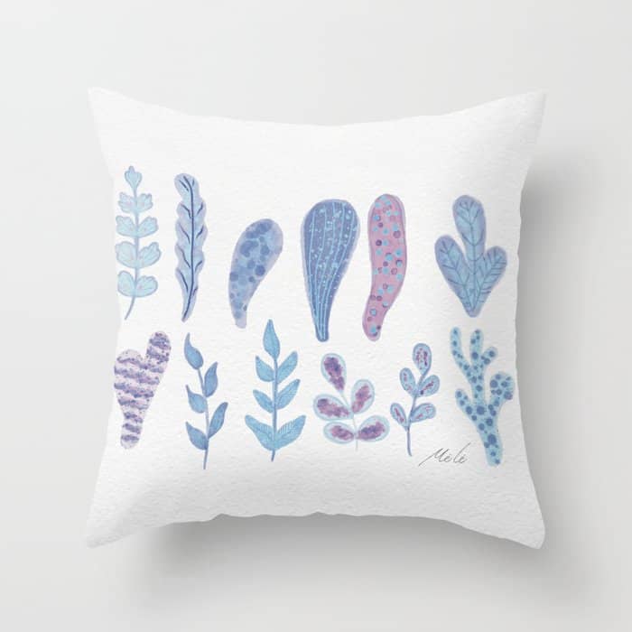 Watercolor Corals And Seaweed Throw Pillow