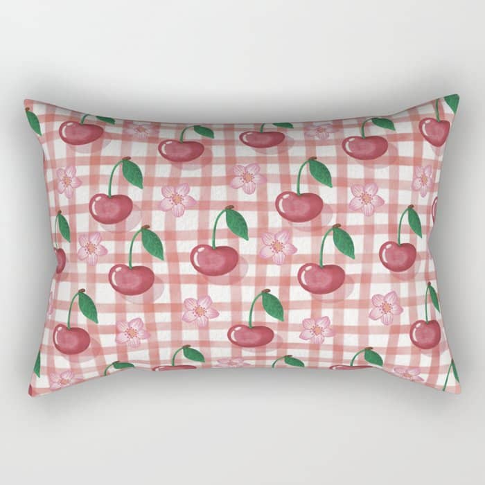 Watercolor Cherry Blossom Picnic Pattern Rectangular Pillow