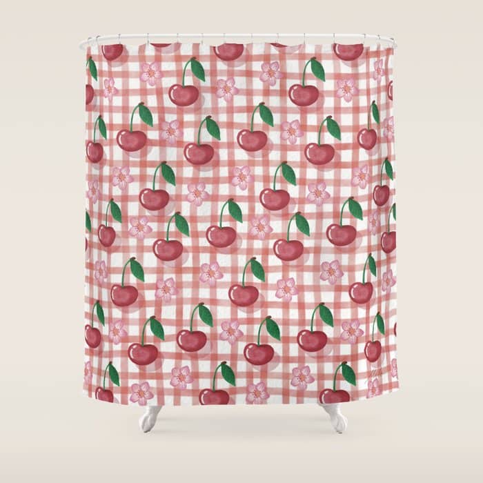 Watercolor Cherry Blossom Picnic Pattern Shower Curtain