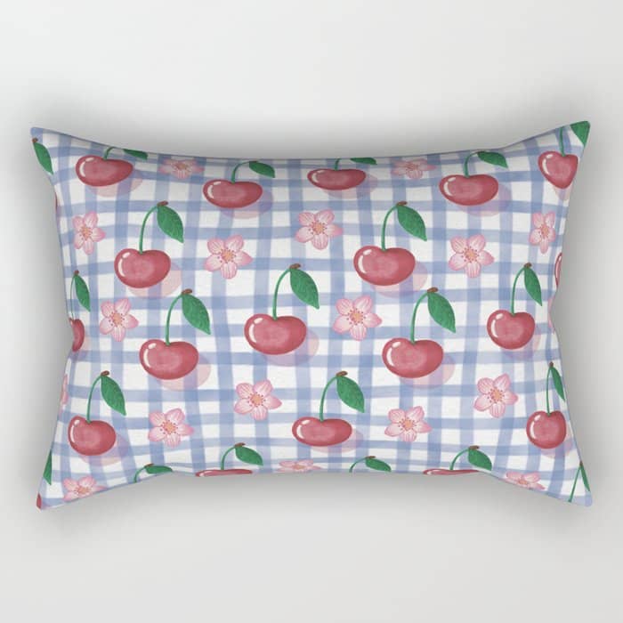 Watercolor Cherry Blossom Picnic Pattern Rectangular Pillow