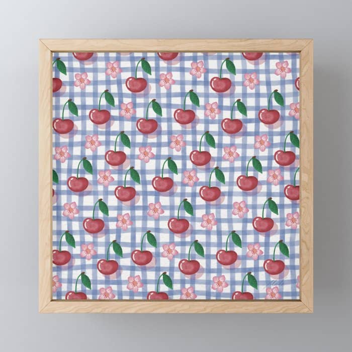 Watercolor Cherry Blossom Picnic Pattern Mini Art Print
