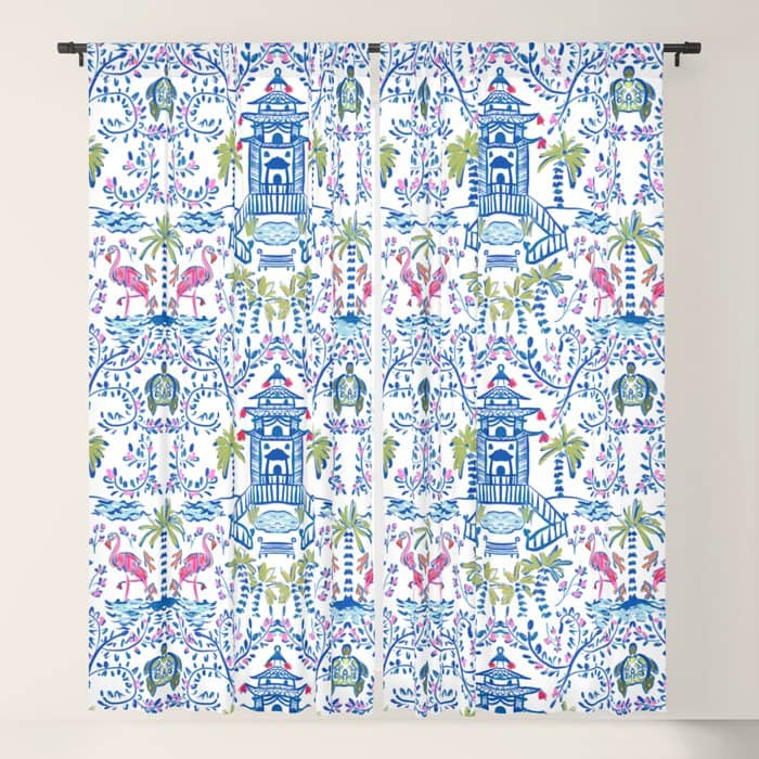 Colorful Coastal Chinoiserie  Window Curtain