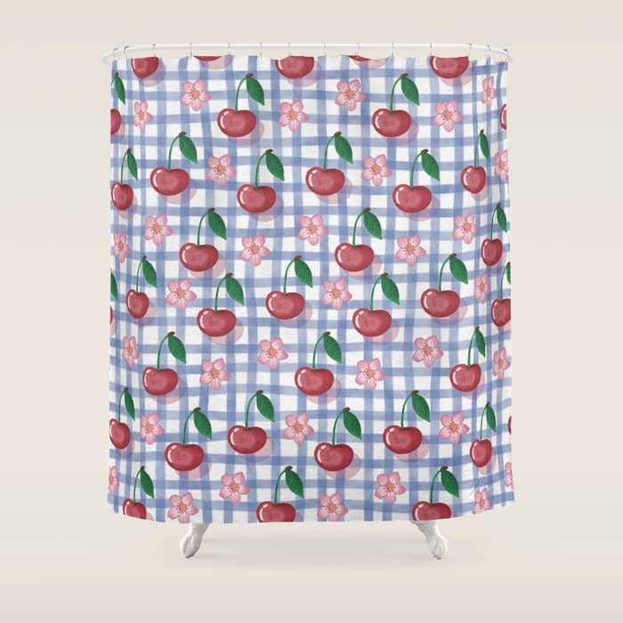 Watercolor Cherry Blossom Picnic Pattern Shower Curtain