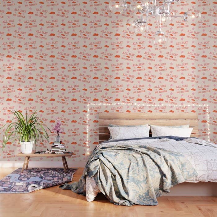 "All Hat No Cattle" In Pink And Orange Retro Western Letters Wallpaper