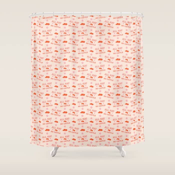 "All Hat No Cattle" In Pink And Orange Retro Western Letters Shower Curtain