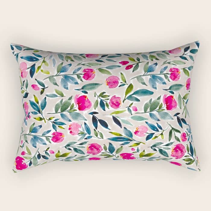 Popping Peonies - Beige Rectangular Pillow