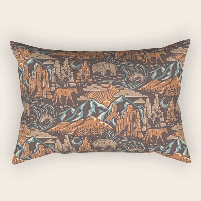 Wild West - Brown, Orange, And Blue  Rectangular Pillow