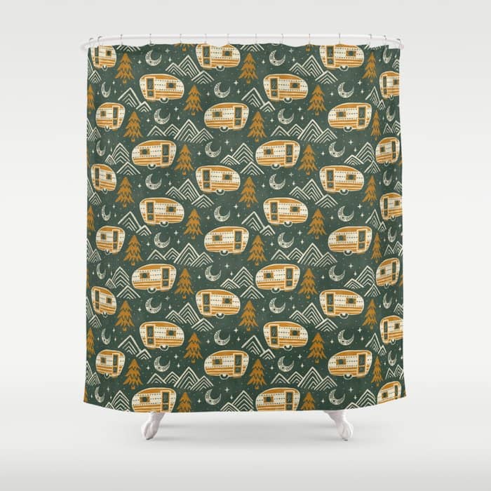 Little Camper - Forest Green And Gold Shower Curtain