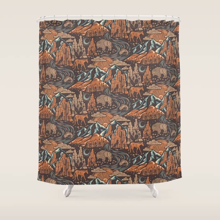 Wild West - Brown, Orange, And Blue  Shower Curtain