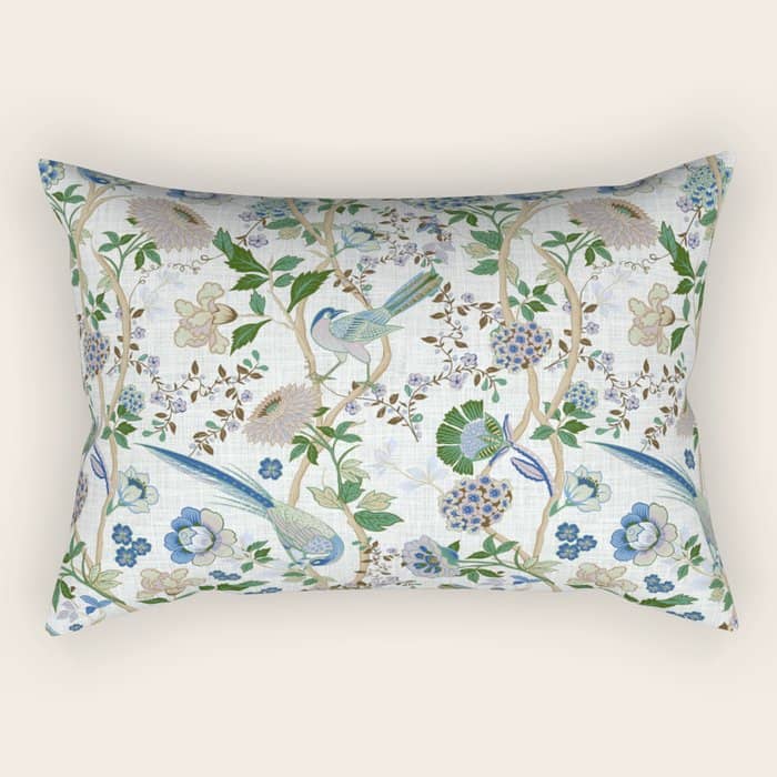 Chinoiserie Birds Peacock Flowers Leaves, Romantic, Vintage, Retro, Cozy Heirloom Rectangular Pillow