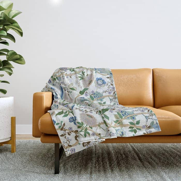 Chinoiserie Birds Peacock Flowers Leaves, Romantic, Vintage, Retro, Cozy Heirloom Throw Blanket