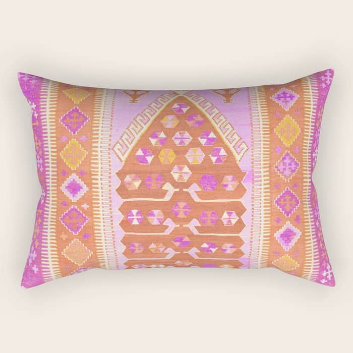 Persian Rug Orange And Pink Rectangular Pillow