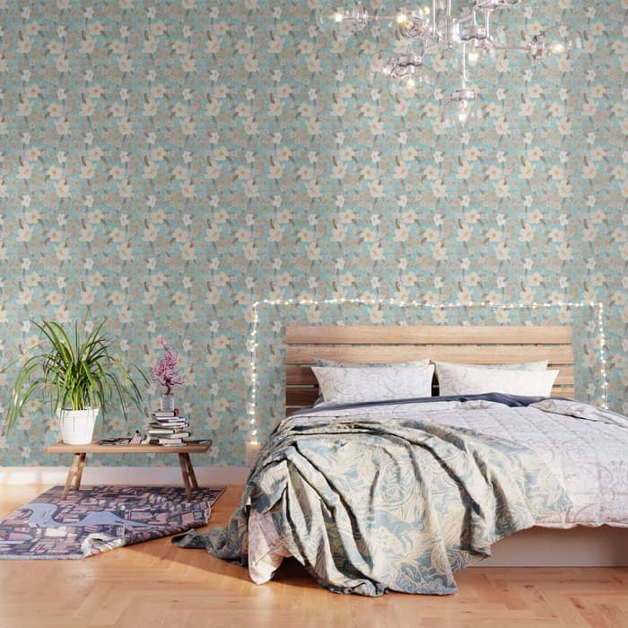 Ditsy Marker Florals - Turquoise Wallpaper