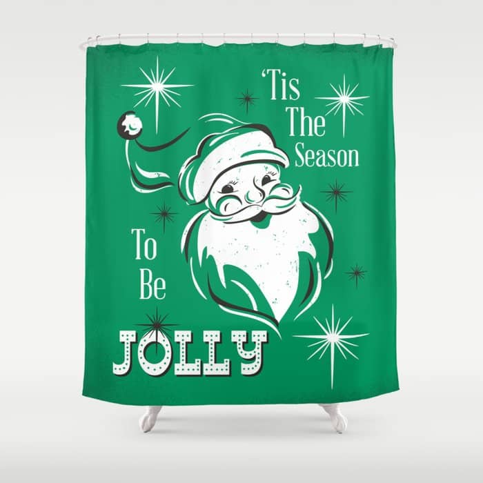 'Tis The Season - Retro Santa Green Shower Curtain