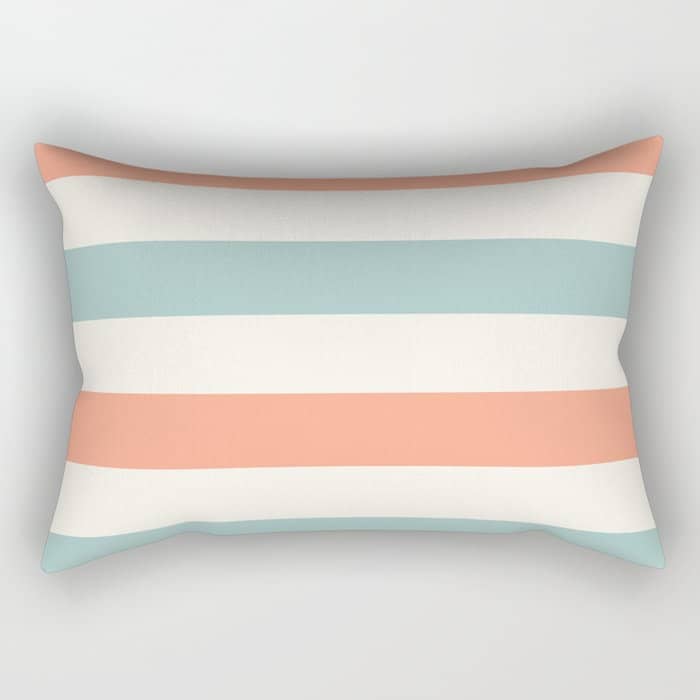 Orange, Turquoise And Cream Stripes Rectangular Pillow