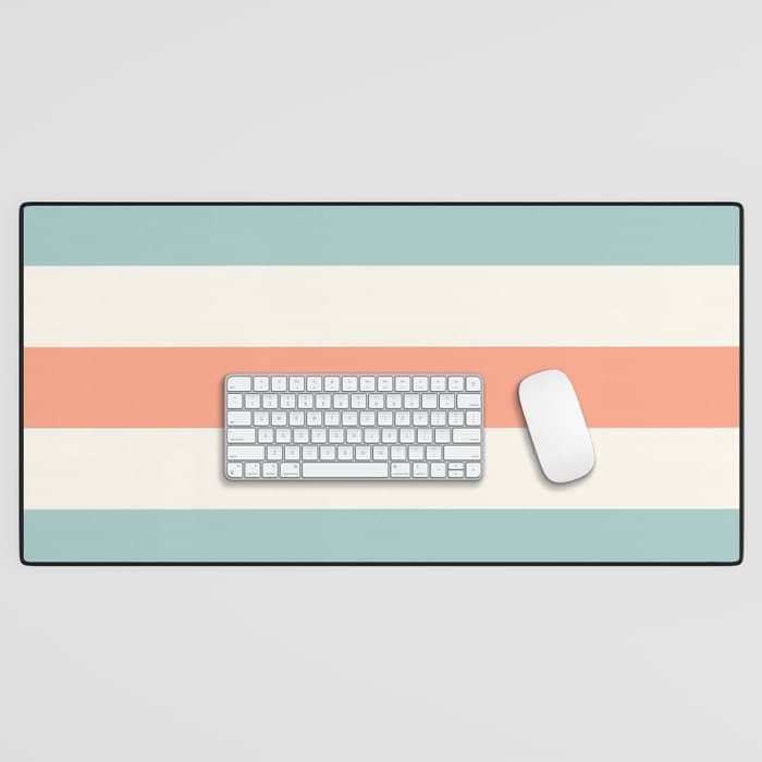 Orange, Turquoise And Cream Stripes Desk Mat